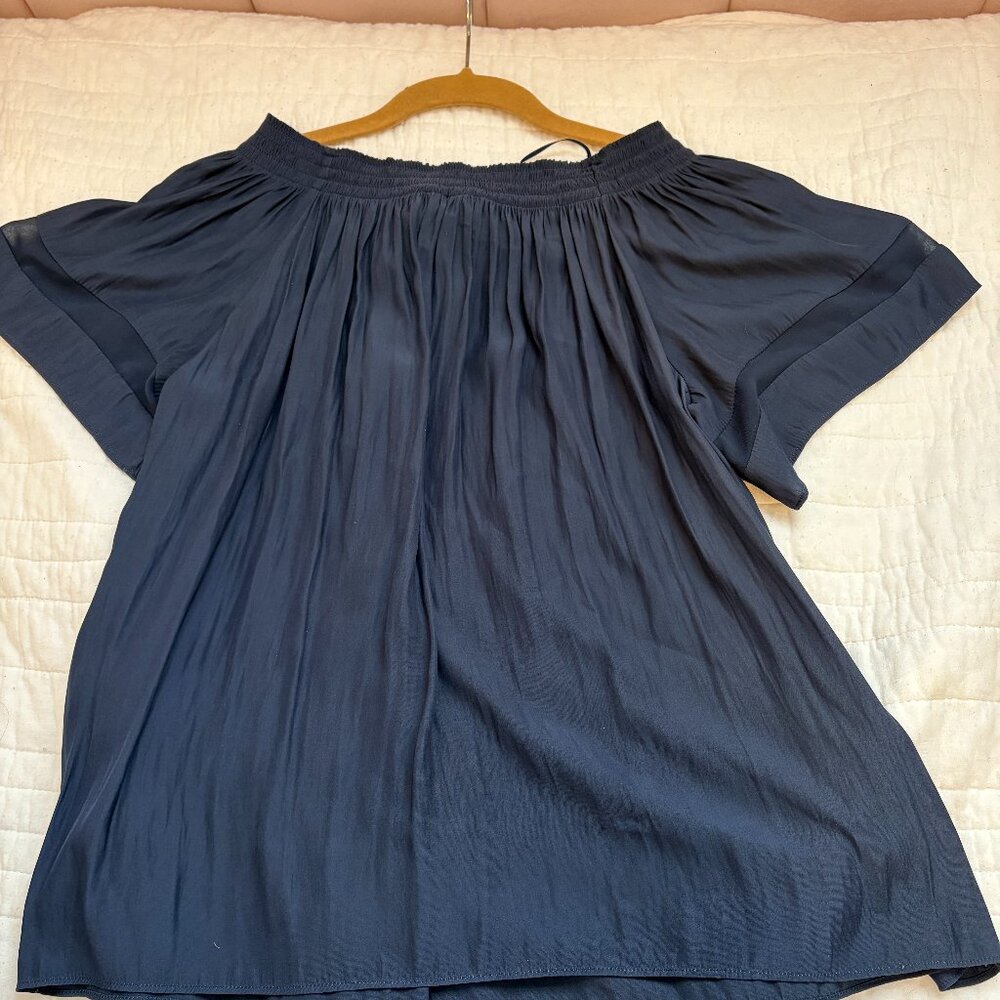 RAMY BROOK OFF THE SHOULDER SMOCKED JESSICA TOP Navy